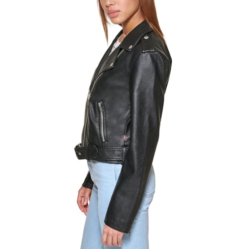 Levi's Women's Faux Leather Belted Motorcycle Jacket (Standard and Plus Sizes), black, Medium