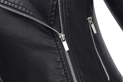 Tanming Women's Faux Leather Moto Biker Short Coat Jacket (Black-M)