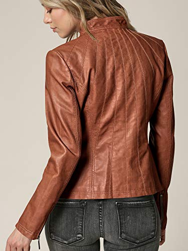 Made By Johnny MBJ WJC877 Womens Panelled Faux Leather Moto Jacket L Camel
