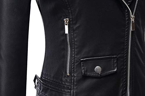 Tanming Women's Faux Leather Moto Biker Short Coat Jacket (Black-M)