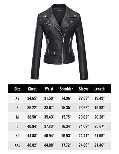 Tanming Women's Faux Leather Moto Biker Short Coat Jacket (Black-M)