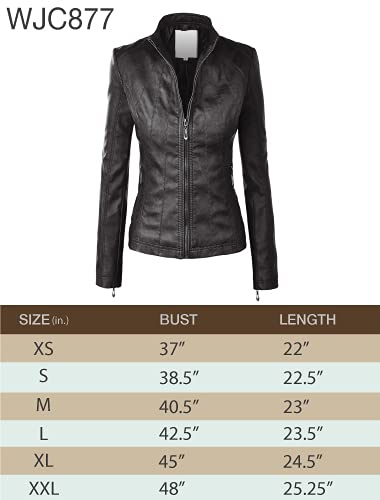 Made By Johnny MBJ WJC877 Womens Panelled Faux Leather Moto Jacket L Camel