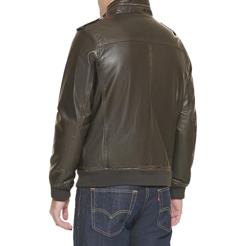 Levi's mens Vintage Deer Sherpa Lined Aviator Bomber Faux Leather Jacket, Dark Brown, Large US