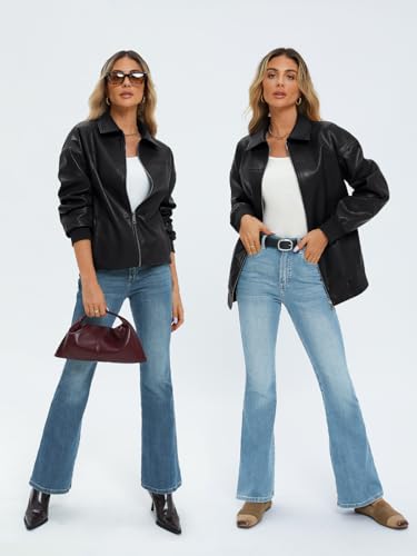 AUTOMET Womens Oversized Leather Black Jackets Zip Up Coats Faux Motorcycle Bomber Outfits Fall Fashion Winter Clothes 2024 Black M