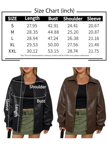 AUTOMET Womens Oversized Leather Black Jackets Zip Up Coats Faux Motorcycle Bomber Outfits Fall Fashion Winter Clothes 2024 Black M