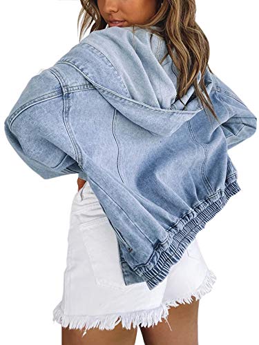 Hooded Denim Bomber Jacket for Women