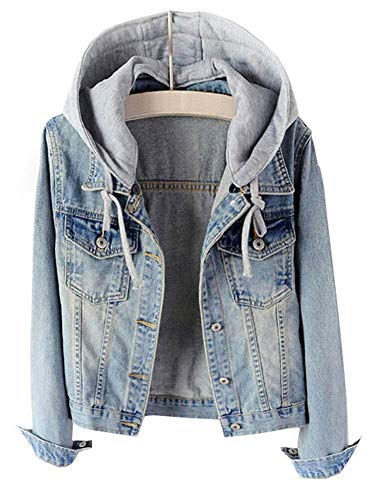 LifeShe Women's Denim Jacket with Detachable Hoodie