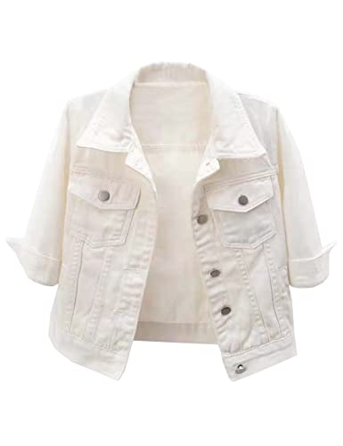 Women's Cropped Denim Jacket with Lapel Buttons