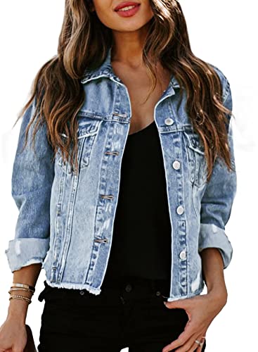Womens Distressed Denim Shacket Coat - Sky Blue