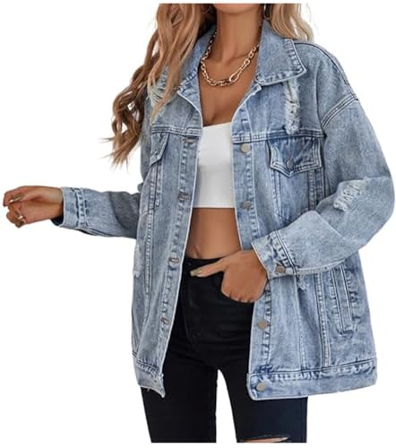 Women's Oversized Ripped Denim Jacket Coat