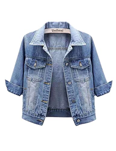 Women's Light Wash Cropped Denim Trucker Jacket