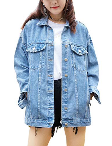 Oversized Denim Biker Jacket for Women