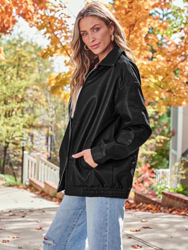 AUTOMET Womens Oversized Leather Jackets Faux Suede Fall Fashion Motorcycle Coats Winter Outfits Clothes 2024 Black XXL