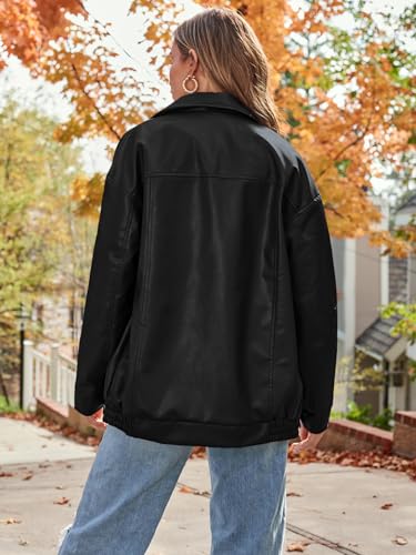 AUTOMET Womens Oversized Leather Jackets Faux Suede Fall Fashion Motorcycle Coats Winter Outfits Clothes 2024 Black XXL