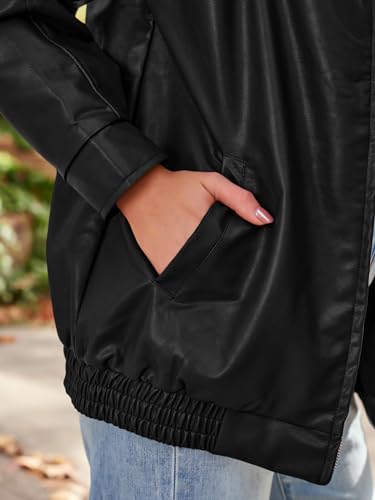 AUTOMET Womens Oversized Leather Jackets Faux Suede Fall Fashion Motorcycle Coats Winter Outfits Clothes 2024 Black XXL