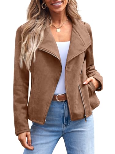 AUTOMET Women's Faux Leather Suede Bomber Jacket