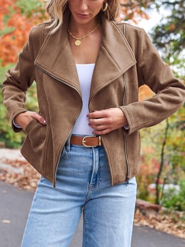 AUTOMET Women's Faux Leather Suede Bomber Jacket