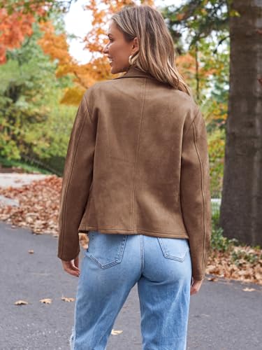 AUTOMET Women's Faux Leather Suede Bomber Jacket
