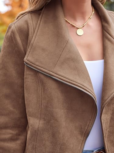 AUTOMET Women's Faux Leather Suede Bomber Jacket