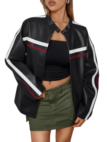 Trendy Women's Oversized Faux Leather Bomber Jacket