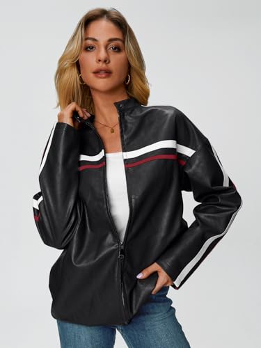 Trendy Women's Oversized Faux Leather Bomber Jacket
