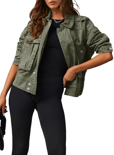 Dokotoo Women's Green Denim Trucker Jacket 2024