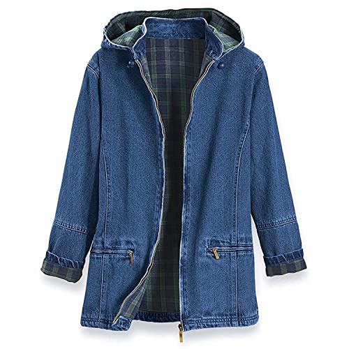 Women's Flannel Lined Denim Jacket with Hood