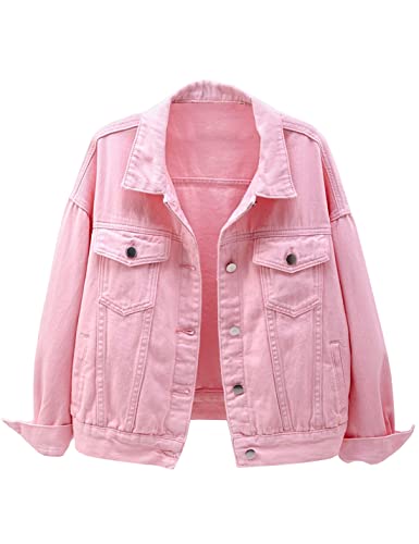 Locachy Women's Pink Casual Denim Jacket
