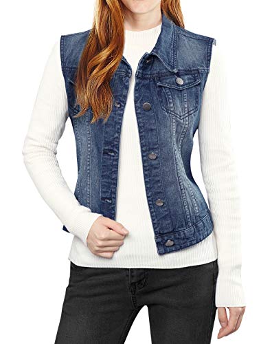 Allegra K Women's Dark Blue Denim Vest Jacket
