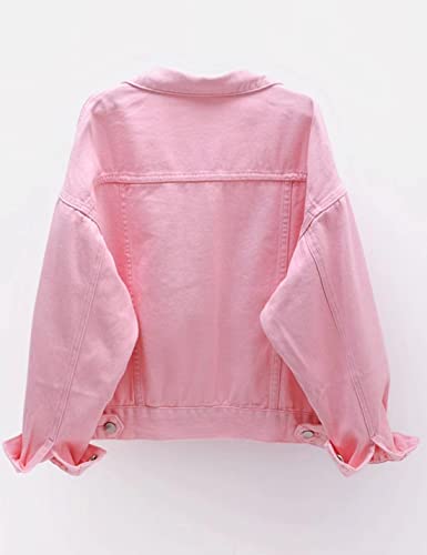 Locachy Women's Pink Casual Denim Jacket