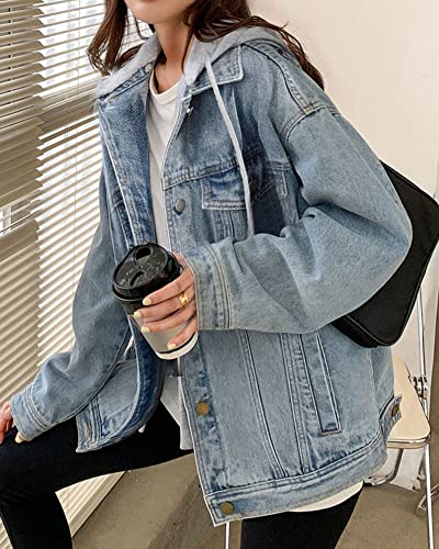 Oversized Distressed Denim Jacket with Hood