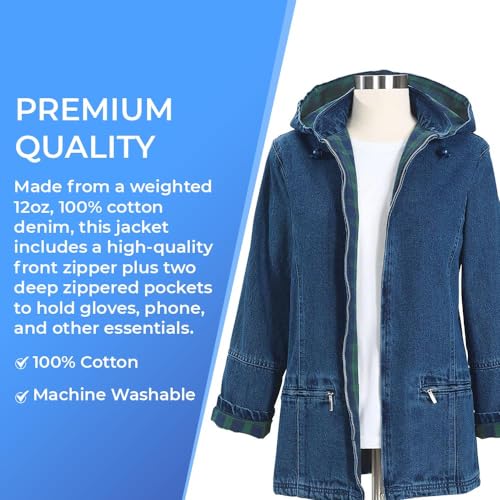 Women's Flannel Lined Denim Jacket with Hood