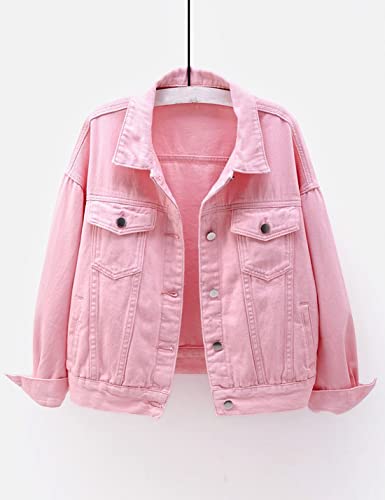 Locachy Women's Pink Casual Denim Jacket