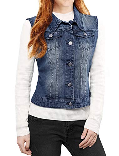 Allegra K Women's Dark Blue Denim Vest Jacket