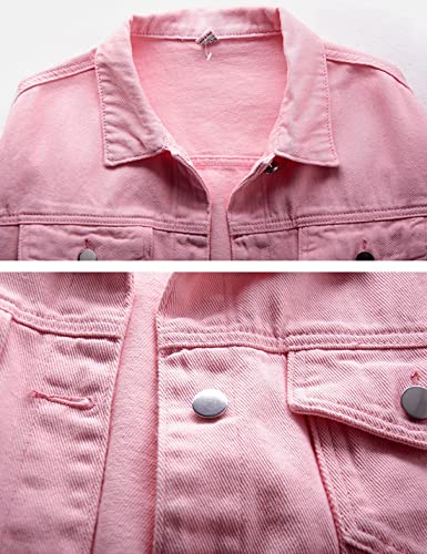Locachy Women's Pink Casual Denim Jacket