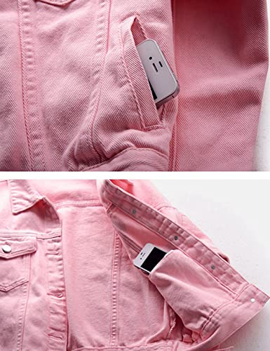 Locachy Women's Pink Casual Denim Jacket