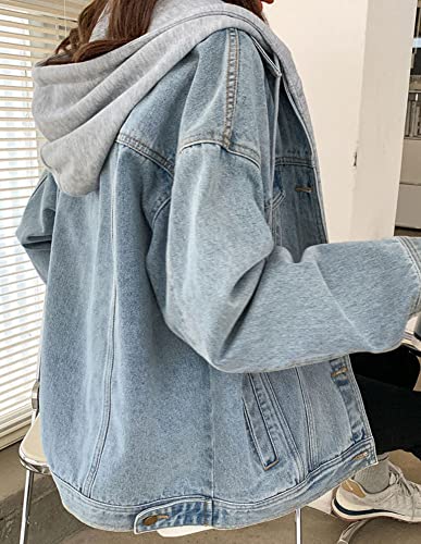 Oversized Distressed Denim Jacket with Hood