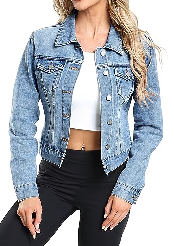 Women's Cropped Denim Jean Jacket with Pockets
