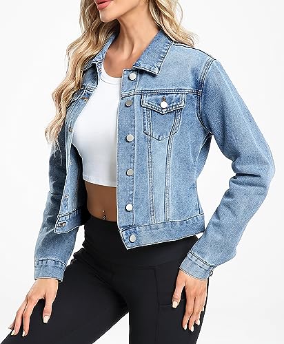 Women's Cropped Denim Jean Jacket with Pockets