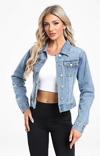 Women's Cropped Denim Jean Jacket with Pockets