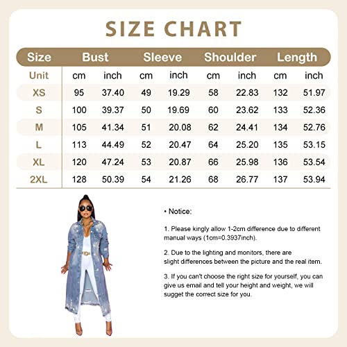 Women's Distressed Light Blue Denim Trench Coat