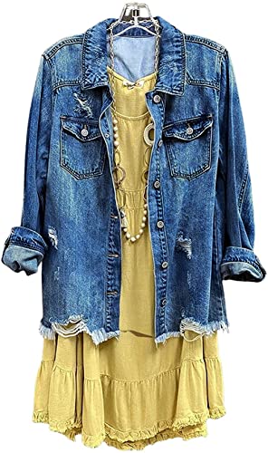 CHARTOU Women's Ripped Denim Jacket - Blue