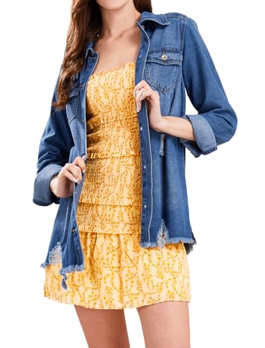 CHARTOU Women's Ripped Denim Jacket - Blue