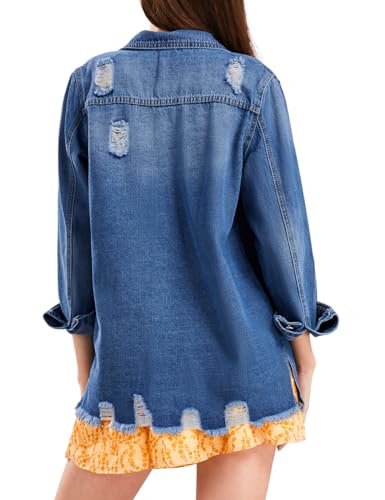 CHARTOU Women's Ripped Denim Jacket - Blue