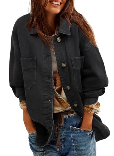 Oversized Black Denim Jean Jacket for Women