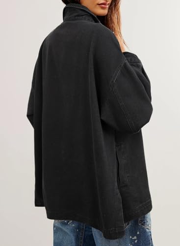 Oversized Black Denim Jean Jacket for Women