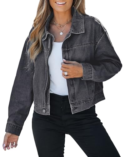Luvamia Women's Vintage Black Denim Cropped Jacket