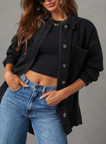 Oversized Black Denim Jean Jacket for Women