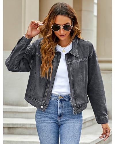 Luvamia Women's Vintage Black Denim Cropped Jacket