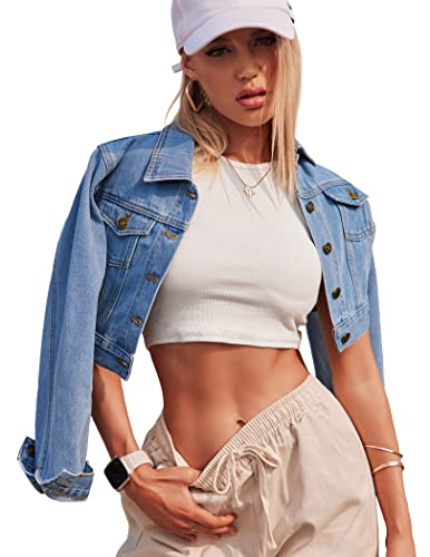 Women’s Casual Blue Denim Crop Jacket